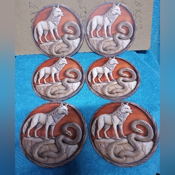 Wolf and Snake Cork Backed Coaster Set Of 6 - Picture 1 of 3